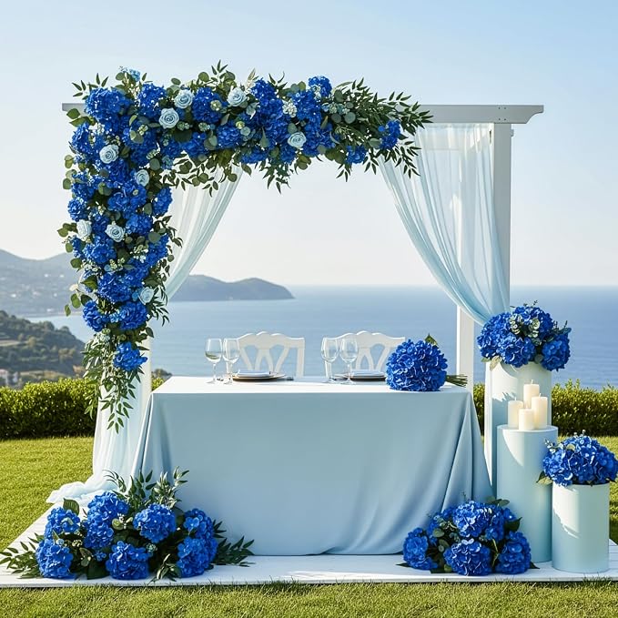 Auihiay 64Pcs Royal Blue Hydrangea Artificial Flowers, Silk Hydrangea Heads | - Image 7