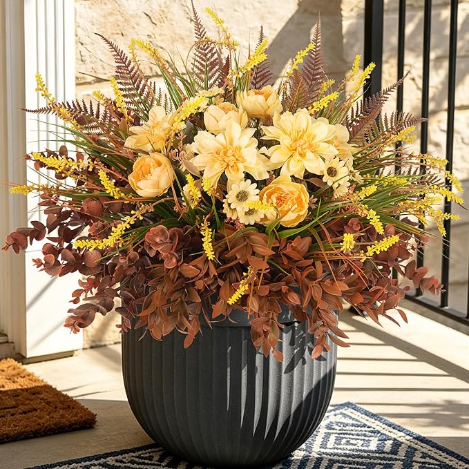 Hrobek 9 Bundles Fall Outdoor Faux Fake Plants UV Resistant | Realistic by Hrobek