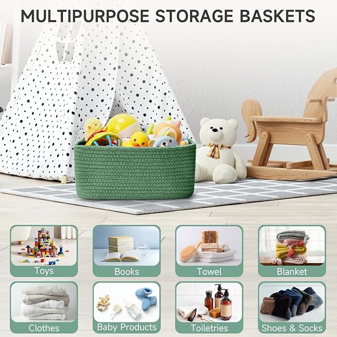 3 Pack Small Storage Baskets for Organizing, 11.8×7.8×5.1", Cotton Rope Basket - Image 5