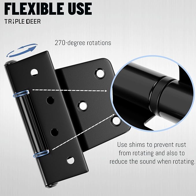 3.5 Inch Heavy Duty Gate Hinges, 6 Pack Extra Thick Black Iron Door Hinges | - Image 4