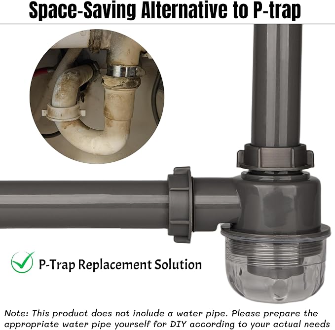 1-1/2 Inch Clear Bottle Trap, P-Trap Replacement - Image 4