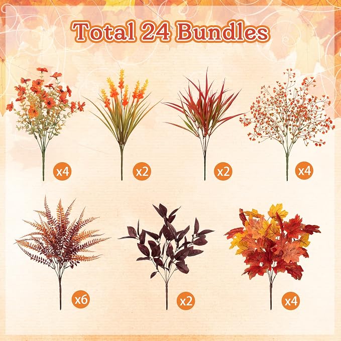 24 Pcs Artificial Fall Flowers Fake Mums - Image 2