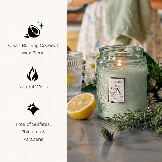 Voluspa French Cade Lavender Large Scented Candle Jar 18 Oz, 100 Hr Burn | - Image 4