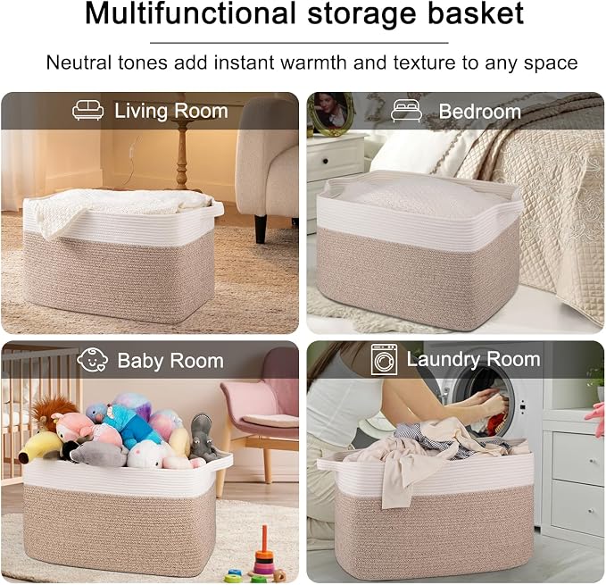 OIAHOMY Extra Large Blanket Basket, 95L Cotton Rope Woven Laundry Basket - Image 6