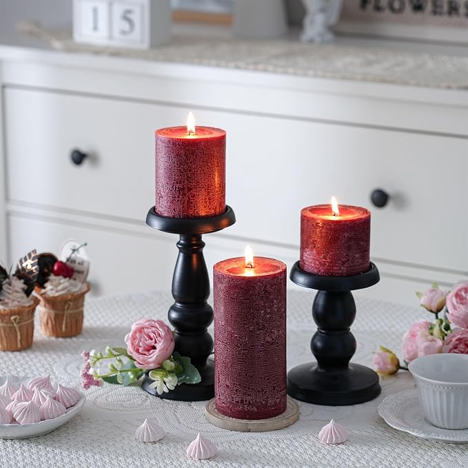 3x3 Inch Burgundy Pillar Candles Set of 3 - Image 5