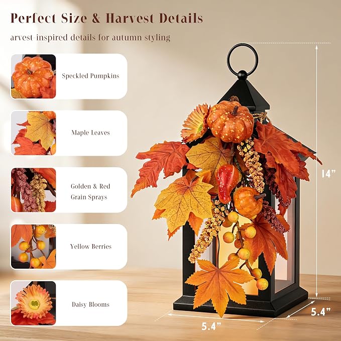 Fall Lanterns Decorative Indoor & Outdoor, Thanksgiving Decorations - Image 2