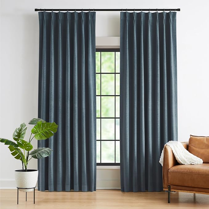Kayne Studio Storm Blue Velvet Pinch Pleated Back Tab Curtains 84 Inch Long | by KayneStudio