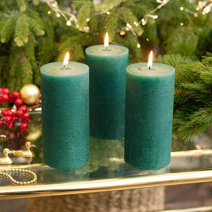 3x6 Inch Green Pillar Candles Set of 3 - Image 7