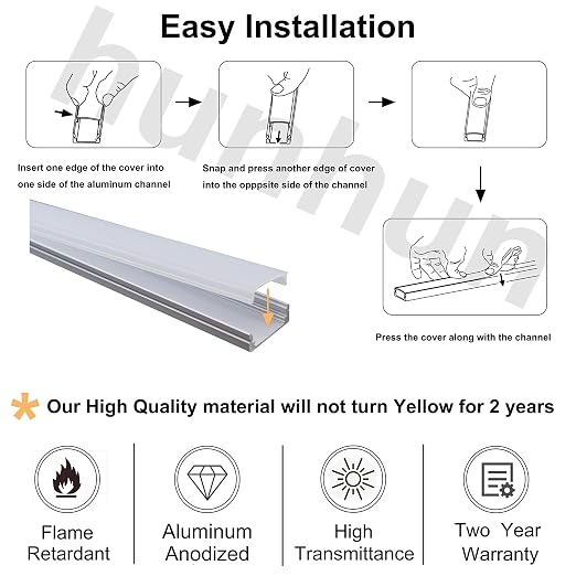 hunhun 10-Pack 6.6ft/ 2Meter U Shape LED Aluminum Channel System - Image 3