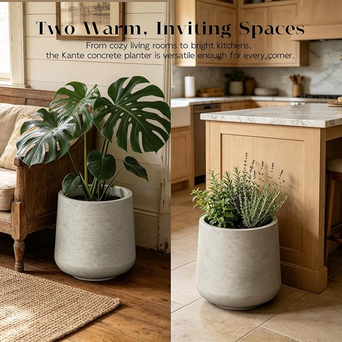 Kante Weathered Concrete Planter 16.5" Dia All-Weather Round Large Pot | - Image 3