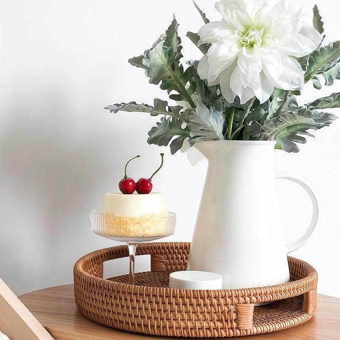 14" Round Rattan Tray, Hand Woven Serving Tray - Image 4