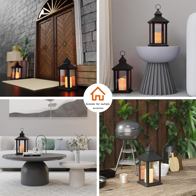 14" Lanterns Decorative Indoor/Outdoor, 2 Pack Black Lantern Decor - Image 6