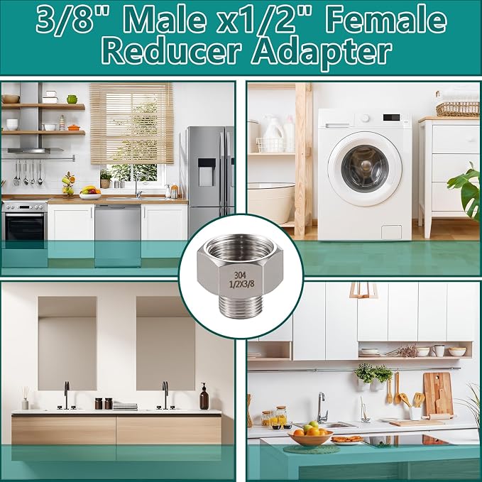 304 Stainless Steel Water Line Adapter （Lead-Free）, 1/2Female to 3/8 Male - Image 7