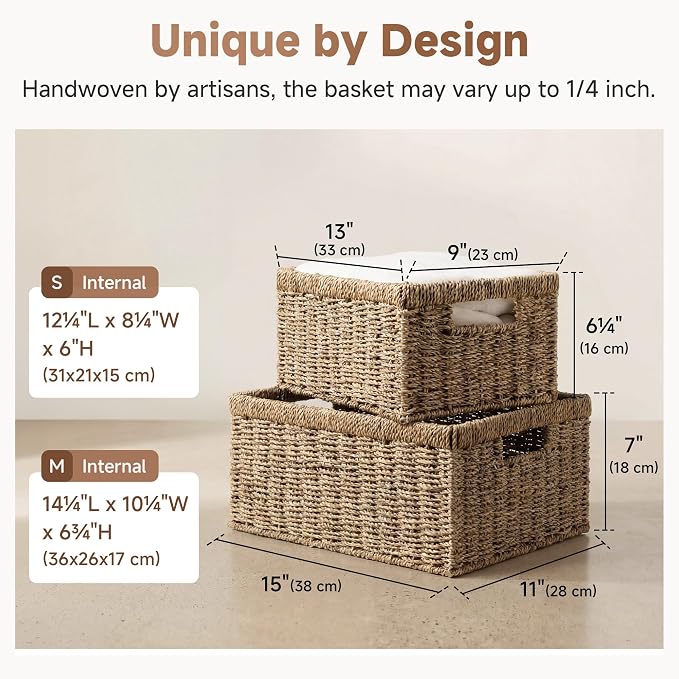 StorageWorks Wicker Storage Baskets, Natural Seagrass Storage Baskets, Seagrass - Image 3