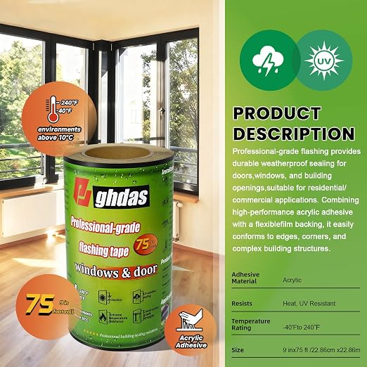Bghdas Flashing Tape for Windows & Doors, Weather-Resistant, UV-Resistant - Image 3