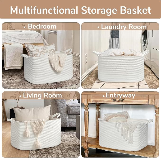 Goodpick Large Woven Rope Blanket Basket, 75L | 21.6'' x 14.9'' x 11.8'' - Image 4