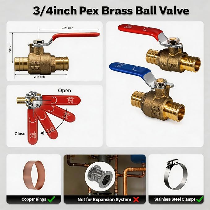 ‌VANCOCO 3/4" PEX Ball Valve 10-Pack - Image 3