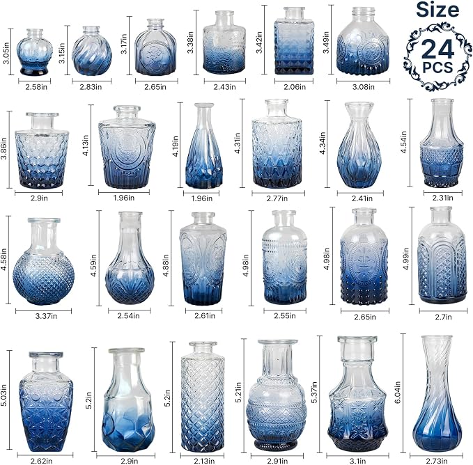 Clear Gradient Blue Glass Bud Vase Set of 24 Pcs, Small Bud Vases in Bulk - Image 5