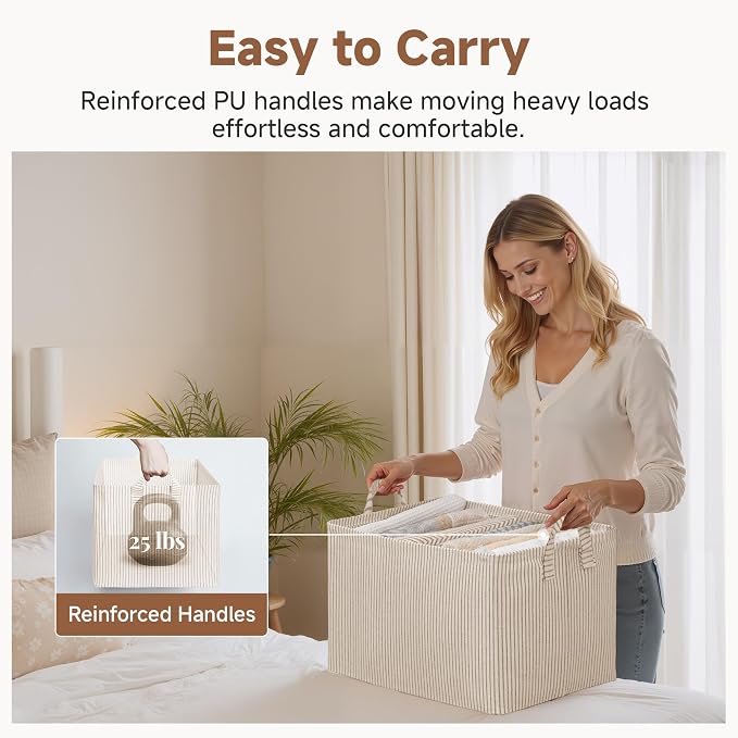 StorageWorks Closet Storage Bins, Khaki and Beige Stripes, - Image 5
