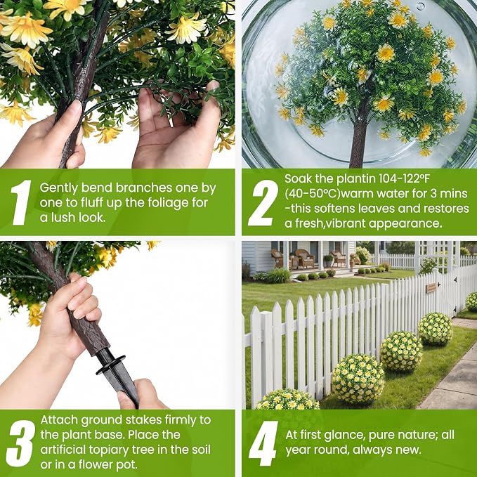 Artificial Yellow Boxwood Topiary Ball Tree - Image 7