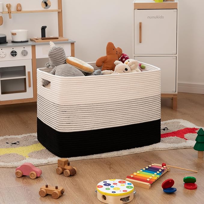 OIAHOMY Blanket Basket Laundry Basket Dog Toy Basket 108L Gradient Black | - Image 2