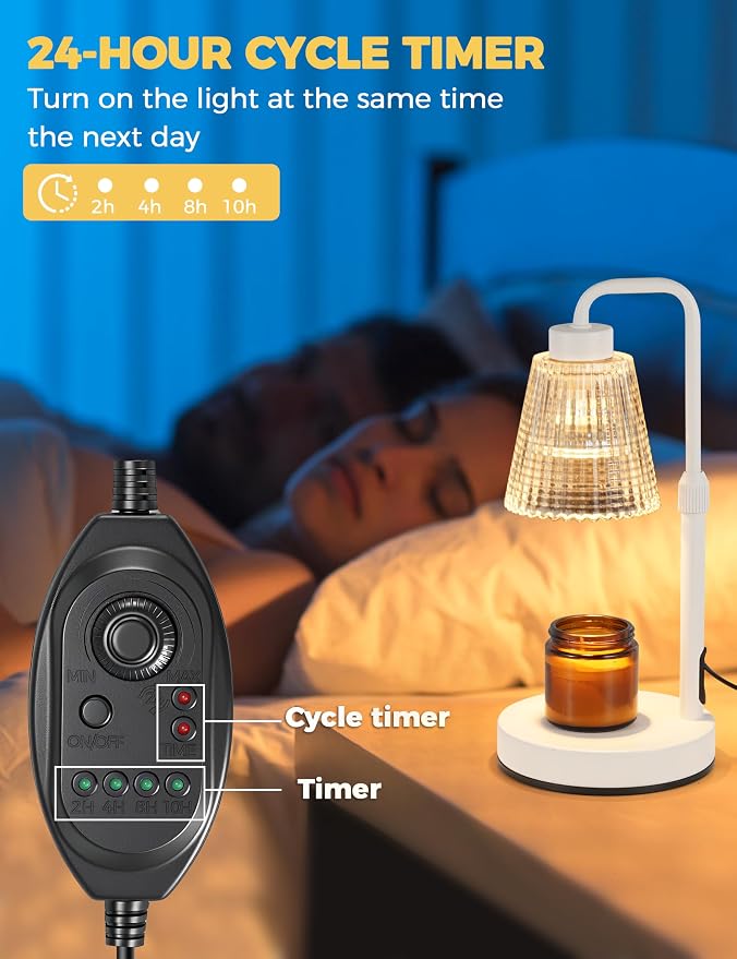 White Candle Warmer Lamp with 24h Cycle Timer, Dimmable Wax Melt Warmer | White - Image 4