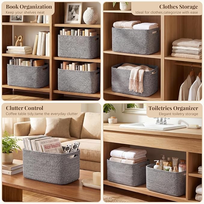 OIASKET 4Packs Natural Cotton Rope Storage Baskets - Image 5