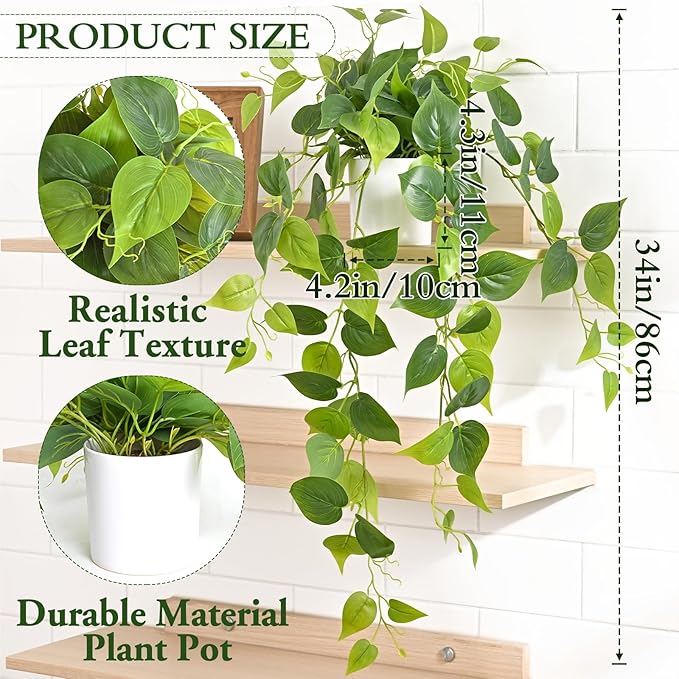 Fake Plants, Artificial Plants Indoor, Realistic Durable, Fake Pothos - Image 3