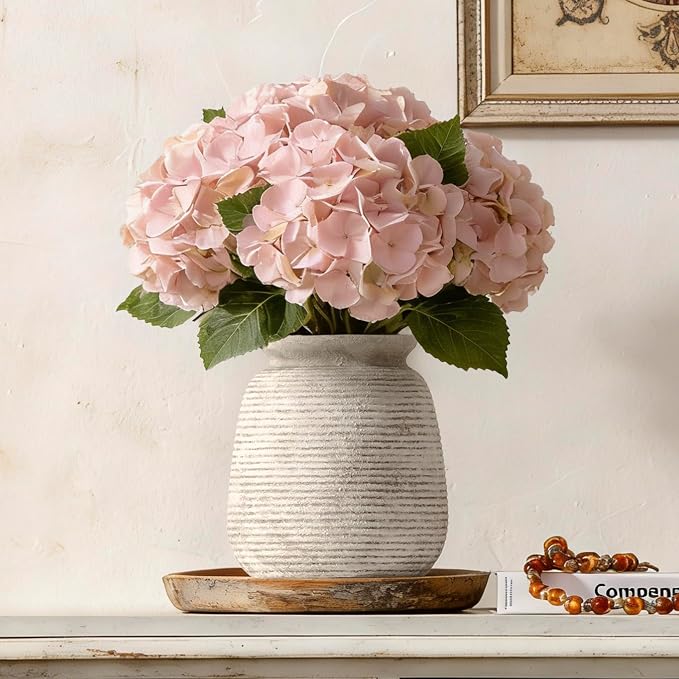 Ceramic Flower Vase, Rustic Farmhouse Decorative Vase Pottery Wide-Mouth Vases - Image 7
