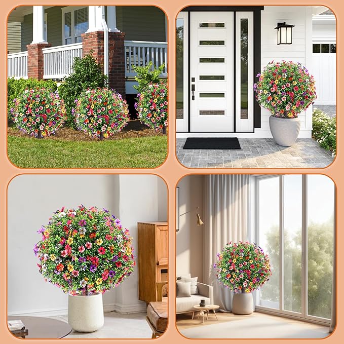 27.5" Artificial Flowers Boxwood Topiary Ball Tree Set of 2, UV Resistant Fake - Image 7
