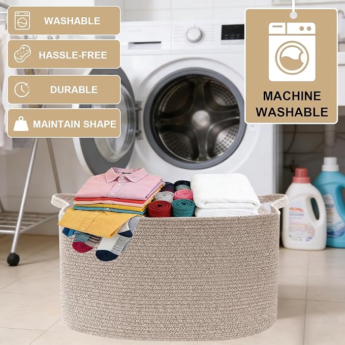 65L Large Laundry Basket with Handles, Woven Blanket Basket, Living Room - Image 6