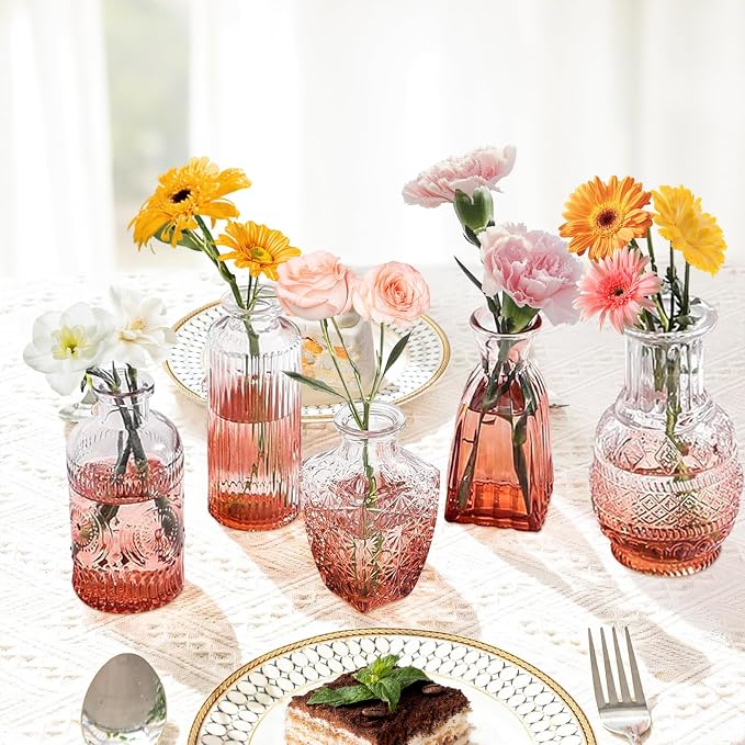 Amber Glass Bud Vase Set, Mini Single Vintage Design - Image 5