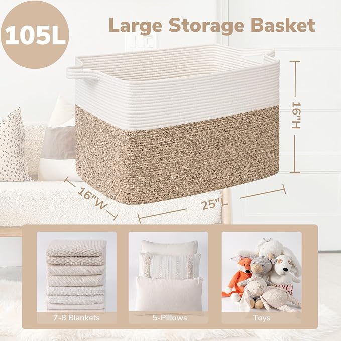 Goodpick 105L Extra Large Woven Rope Blanket Basket, Toys & Pillows, Living - Image 3
