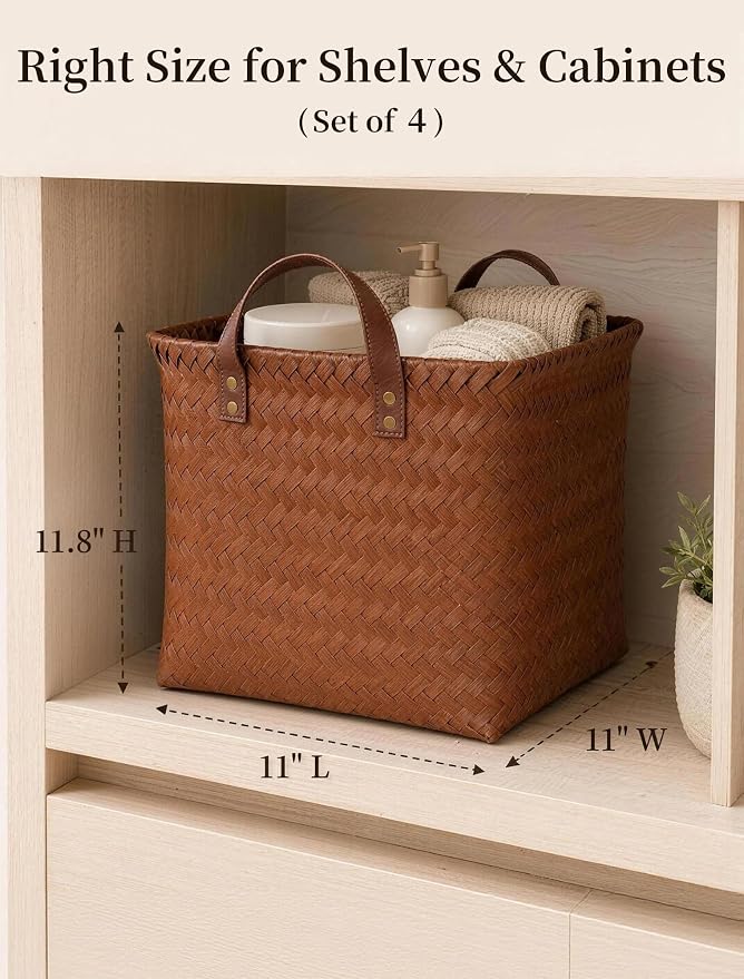 Wicker Storage Baskets, 4 Pack Woven Baskets - Image 2