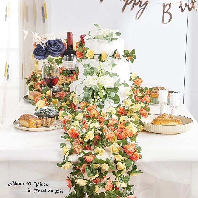 6Pcs x 8.2FT Artificial Flower Garland Rose Vine Decor, Champagne Flower | - Image 2