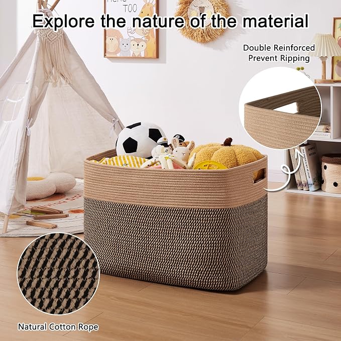 OIAHOMY 108L Extra Large Blanket Basket Dog Toy Basket Yellow | Rectangle Woven - Image 5