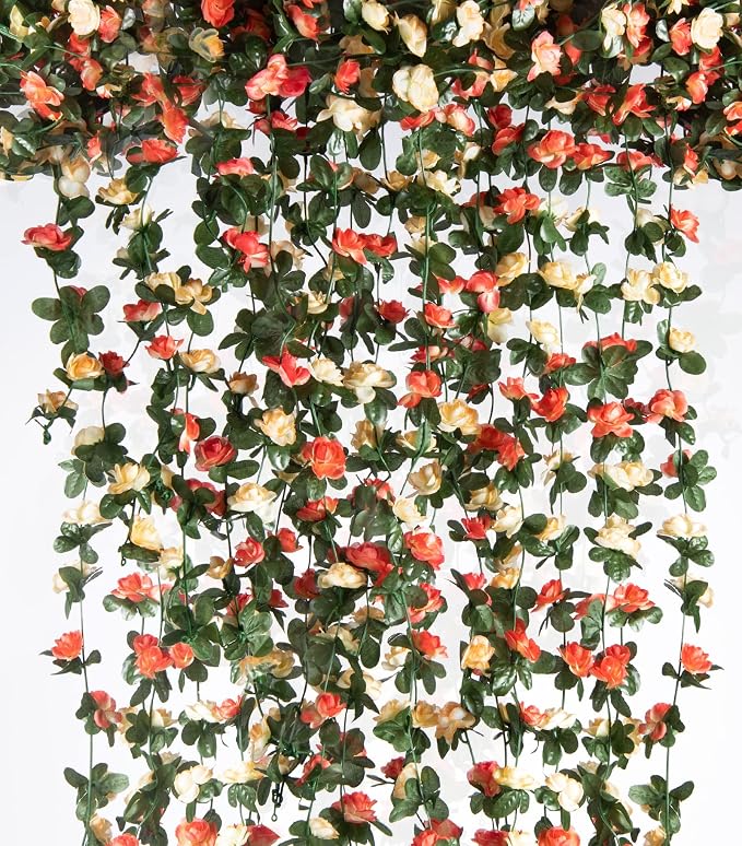 6Pcs x 8.2FT Artificial Flower Garland Rose Vine Decor, Champagne Flower | by PONKING