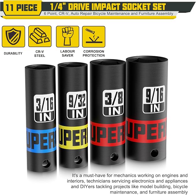 11 Piece 1/4" Drive Impact Socket Set, 5/32" - Image 3