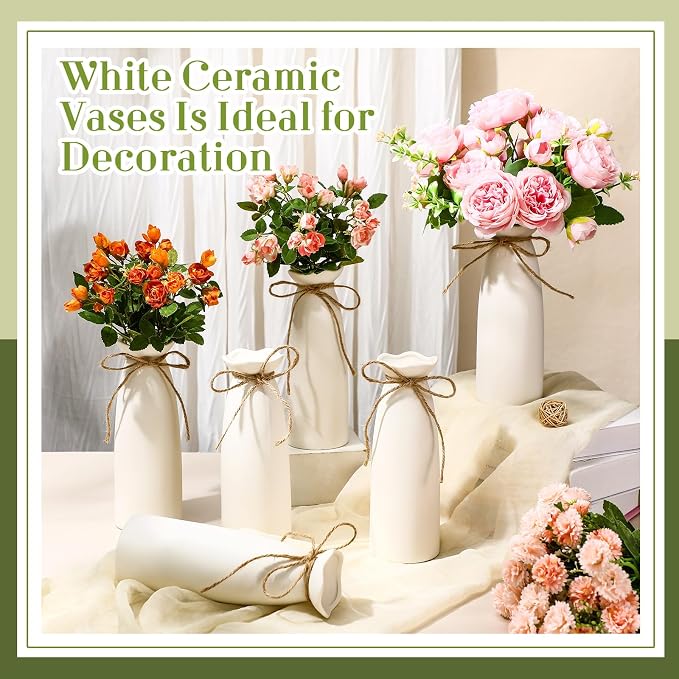 Qinyoung White Ceramic Bud Vase Set of 8, Modern Floral Decor - Image 4