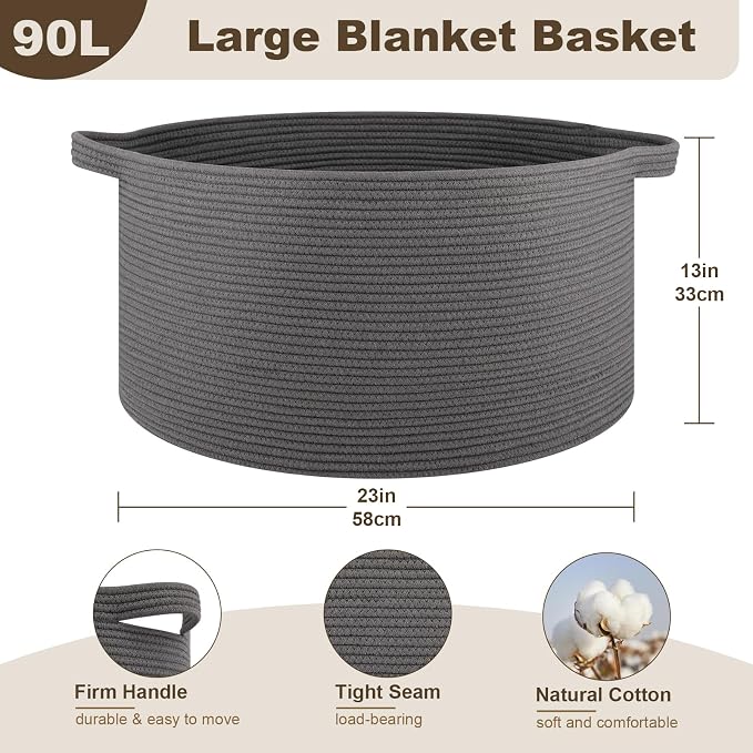 OIAHOMY 90L Extra Large Blanket Basket - Image 2