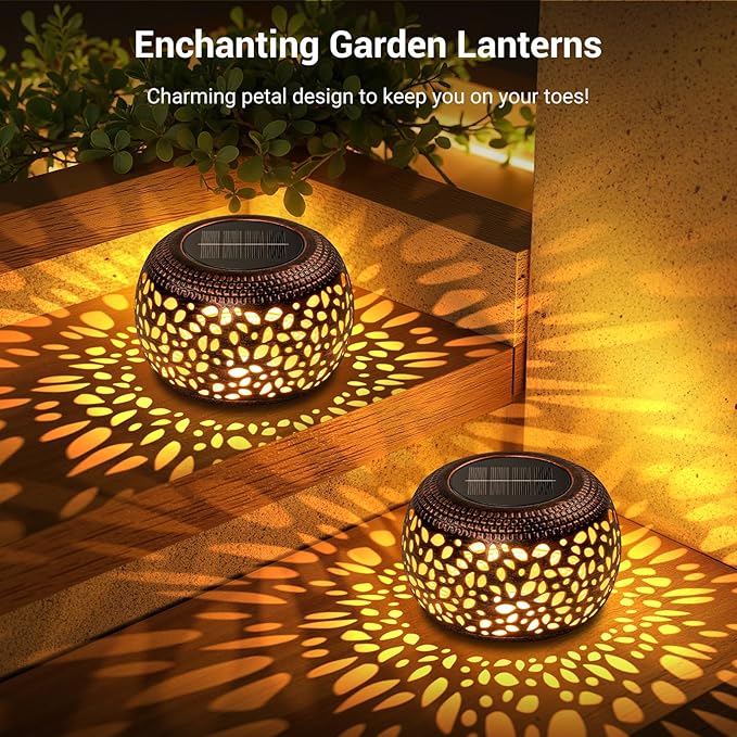 Solar Lanterns Outdoor Waterproof: 2 Pack Hollowed-Out Retro Metal Lantern - Image 5