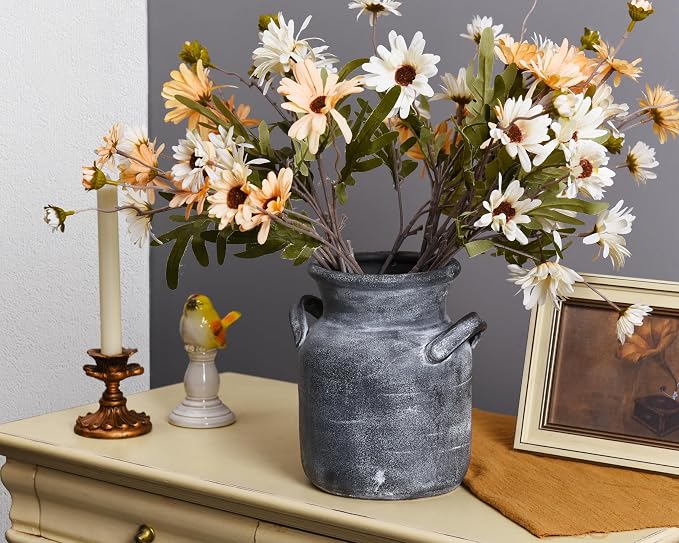 Quoowiit Ceramic Rustic Farmhouse Vase, Distressed Decorative Flower Vases - Image 6