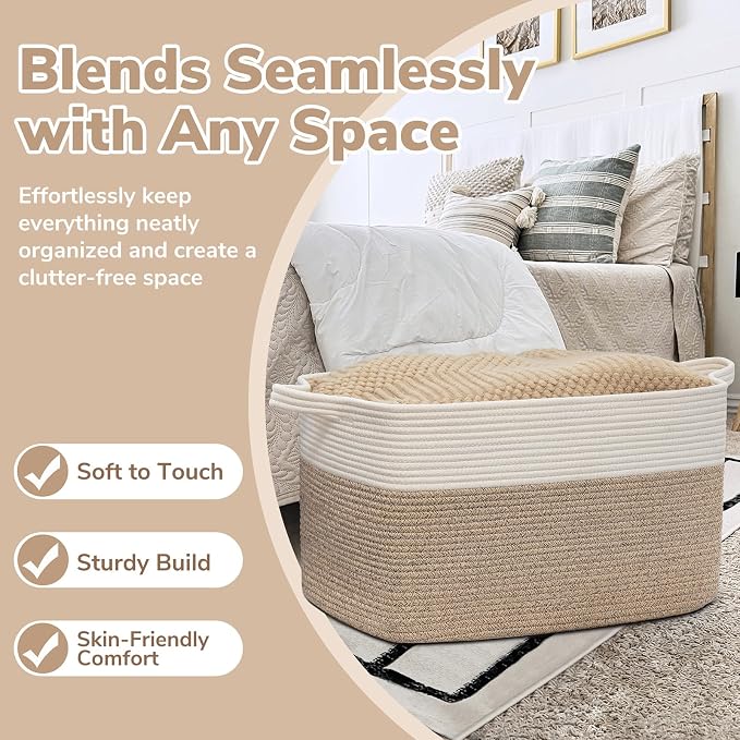 Goodpick Large Woven Rope Blanket Basket, Nursery & Living Room Organization - Image 5