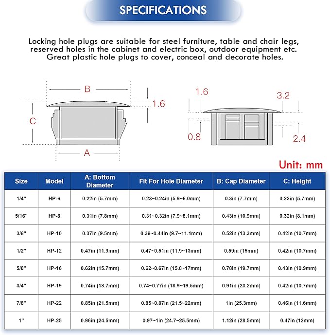 250 PCS 8 Sizes Nylon Plastic Hole Plugs, 1 Inch Round Hole, Flush Type Panel - Image 3