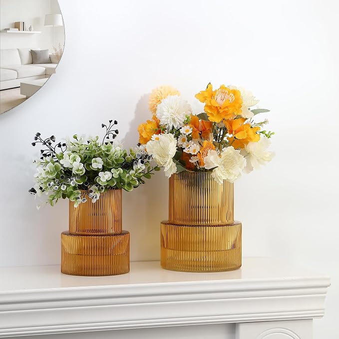 Ribbed Glass Vases for Bouquet, Amber Glass Vase for Tulips, Modern Vase for - Image 5