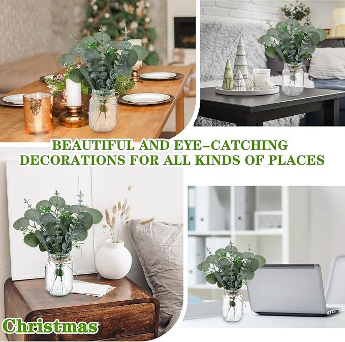 XunYee 10 Set Mason Jars for Centerpieces, Light Green, Eucalyptus | Mason Jar - Image 5