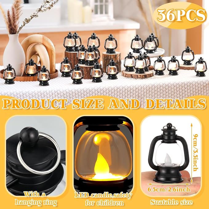 Ferraycle 36 Pcs Mini Lanterns 4 Inch Black Lamp Table Decor | Western Cowboy - Image 2