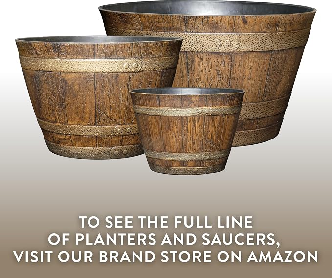Whiskey Resin Flower Pot Barrel Planter, 20.5" Walnut Brown - Image 7