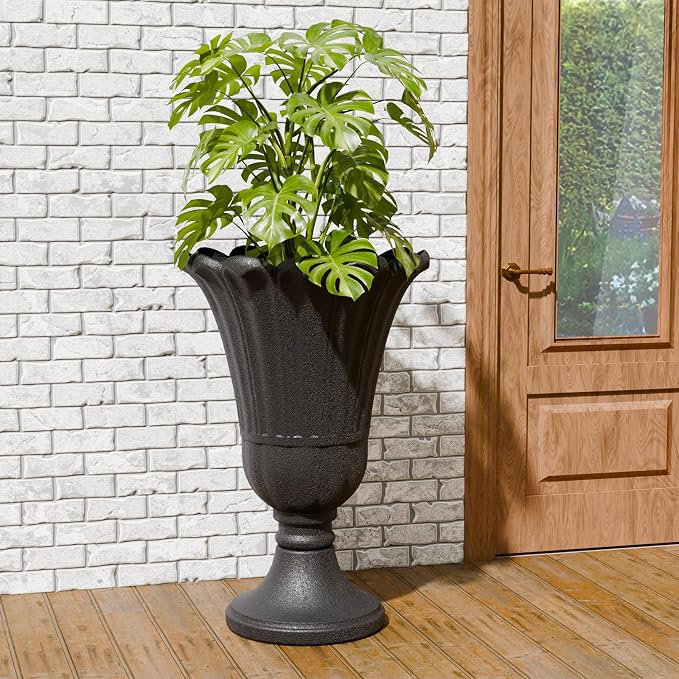 Tall Plastic Urn Planters and Pedestal - Image 6