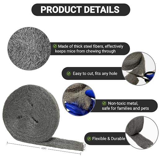 Steel Wool Mice Control, #4 Coarse Steel Wool 65Ft, Mouse Hole Filler DIY Kit - Image 4